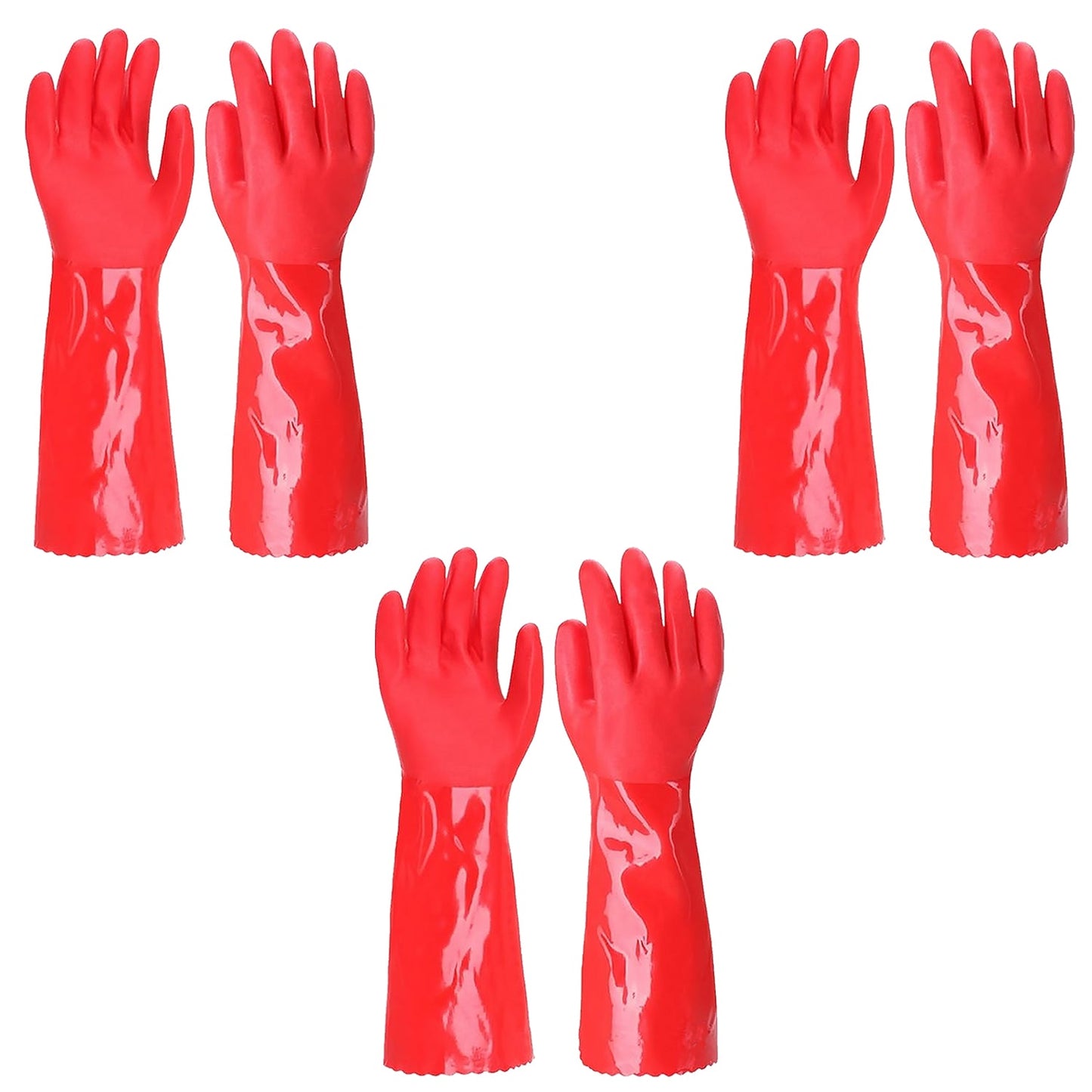 PVC Work Safety Glove Red 45cm Oil Chemical Resistant Dipped Durable Sanded