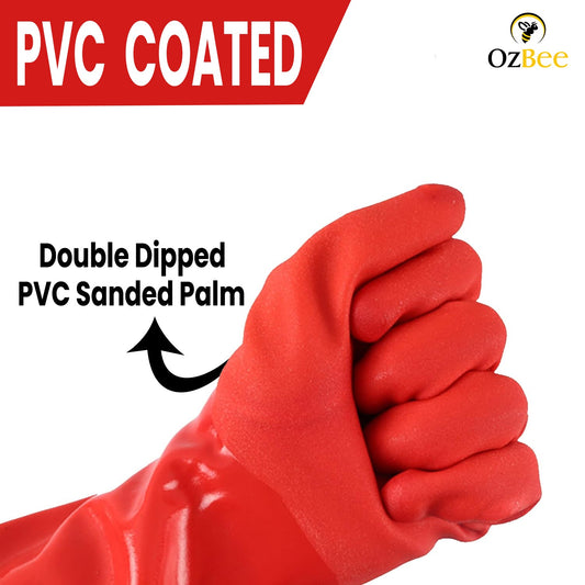 PVC Work Safety Glove Red 45cm Oil Chemical Resistant Dipped Durable Sanded