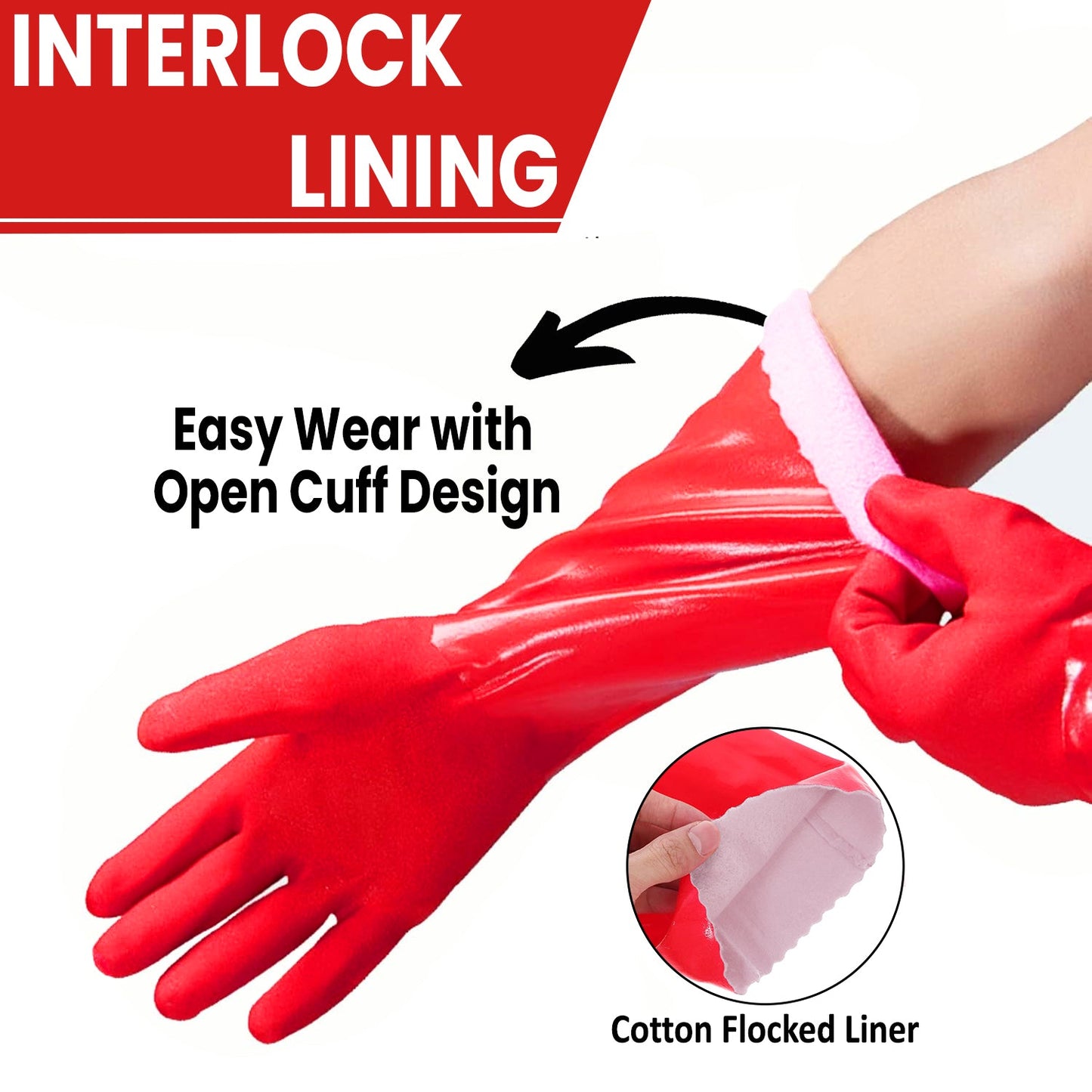 PVC Work Safety Glove Red 45cm Oil Chemical Resistant Dipped Durable Sanded