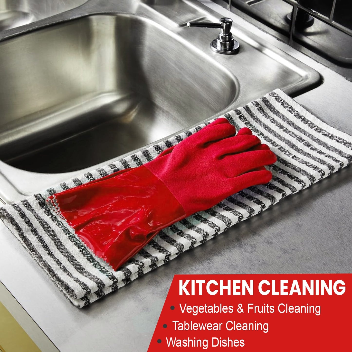 PVC Work Safety Glove Red 45cm Oil Chemical Resistant Dipped Durable Sanded