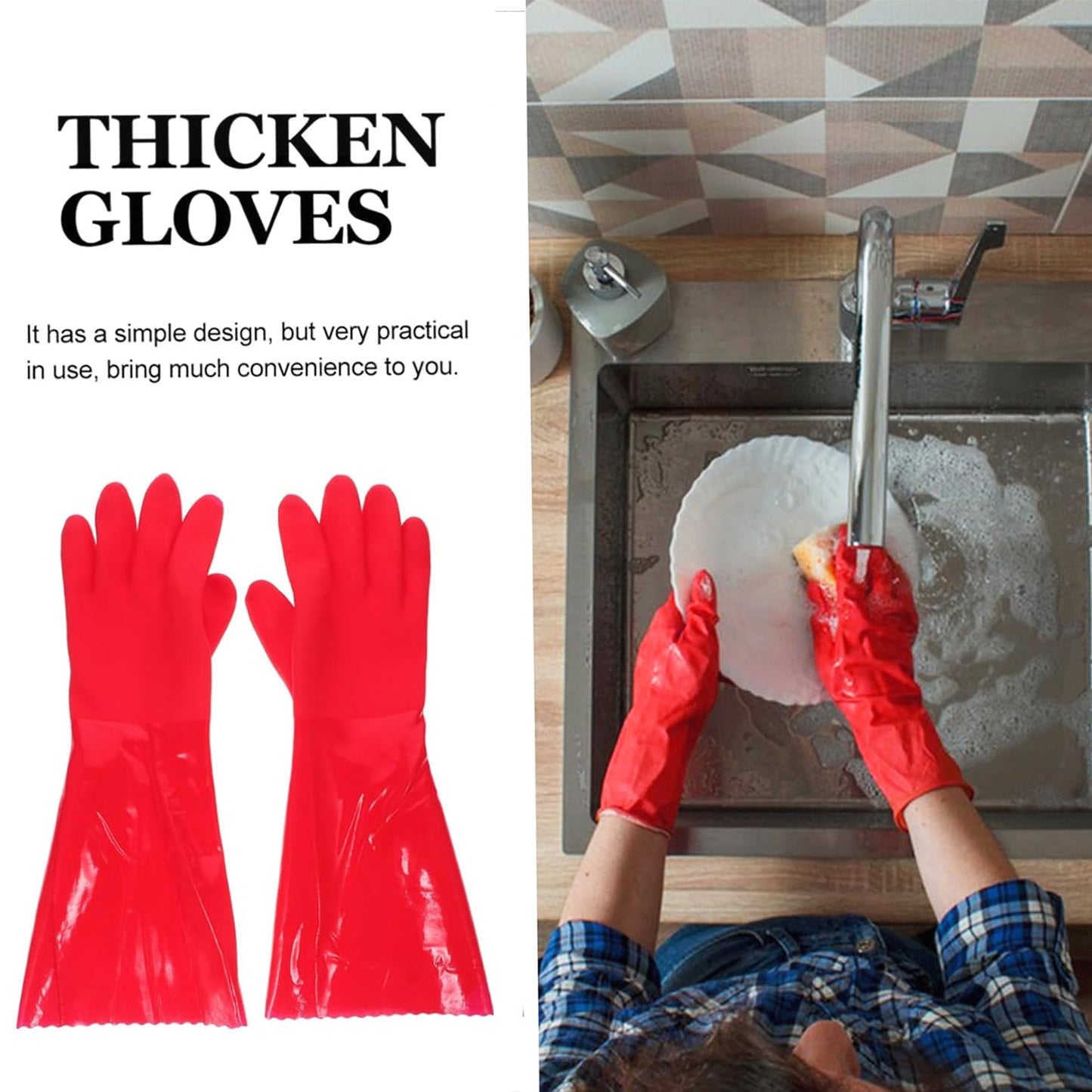 PVC Work Safety Glove Red 45cm Oil Chemical Resistant Dipped Durable Sanded