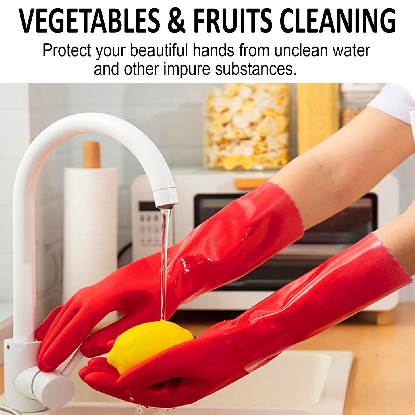 PVC Work Safety Glove Red 45cm Oil Chemical Resistant Dipped Durable Sanded