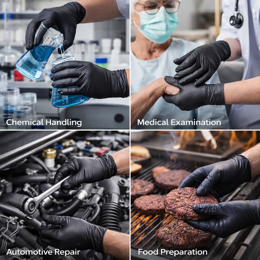 Black Nitrile Disposable Gloves – Powder Free, Latex Free, Heavy Duty Industrial & Food Safe Gloves 100 PCs