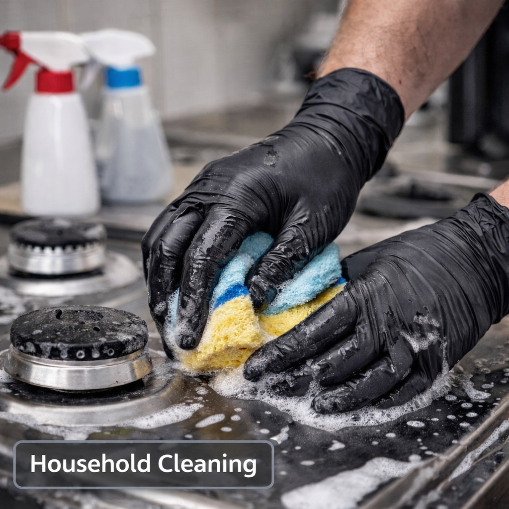 Black Nitrile Disposable Gloves – Powder Free, Latex Free, Heavy Duty Industrial & Food Safe Gloves 100 PCs