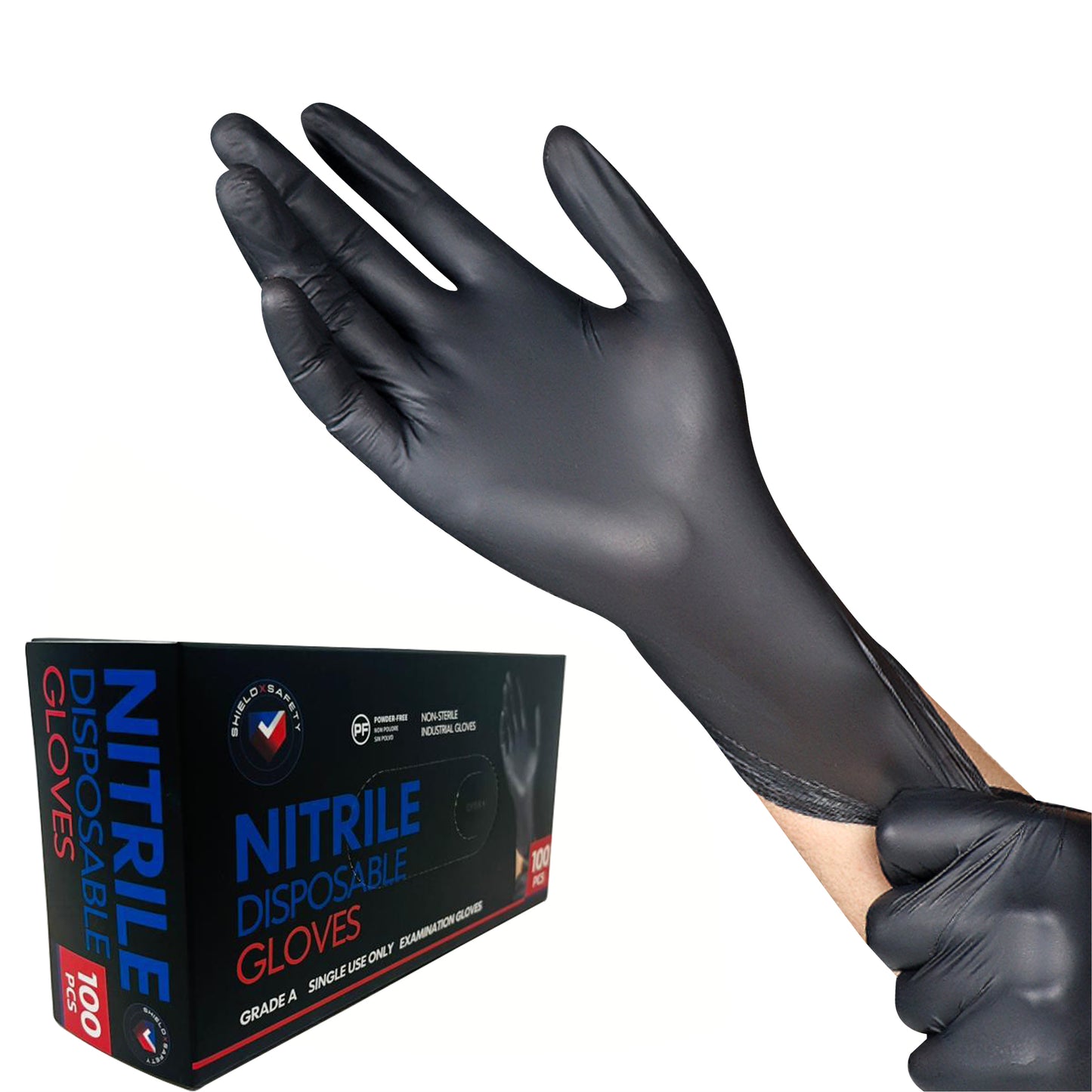 Black Nitrile Disposable Gloves – Powder Free, Latex Free, Heavy Duty Industrial & Food Safe Gloves 100 PCs