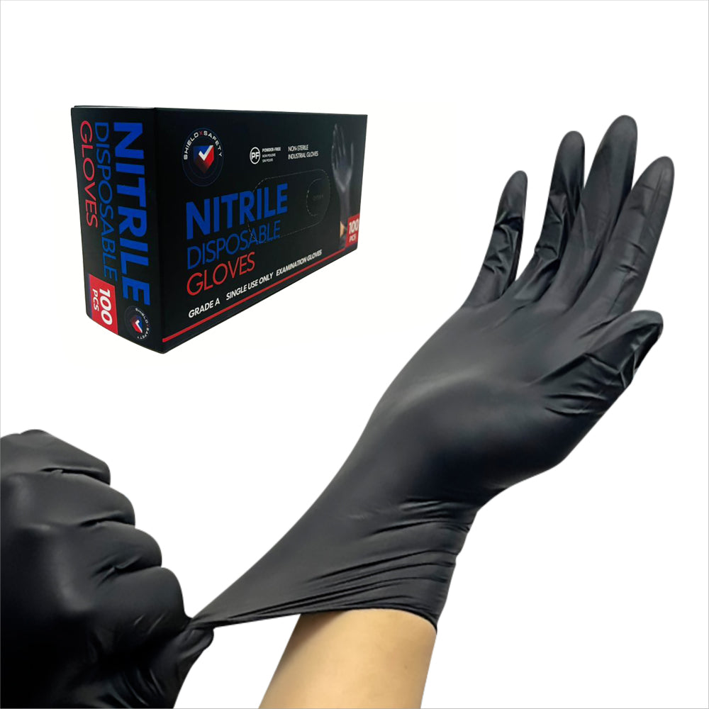 Black Nitrile Disposable Gloves – Powder Free, Latex Free, Heavy Duty Industrial & Food Safe Gloves 100 PCs