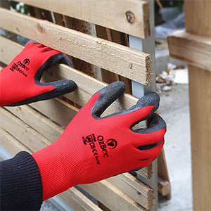 Work Latex Gloves holding a wooden pallet with Strong Grip